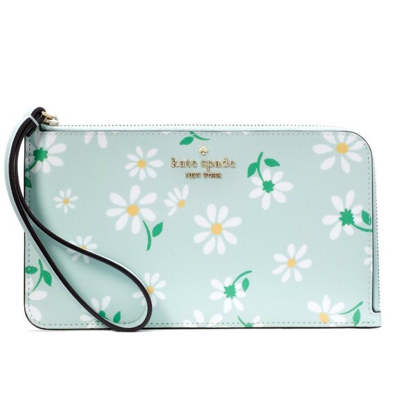 New Kate Spade Lucy Day Tripper Daisy Medium L-Zip Wristlet Crystal Blue Multi - Picture 1 of 3